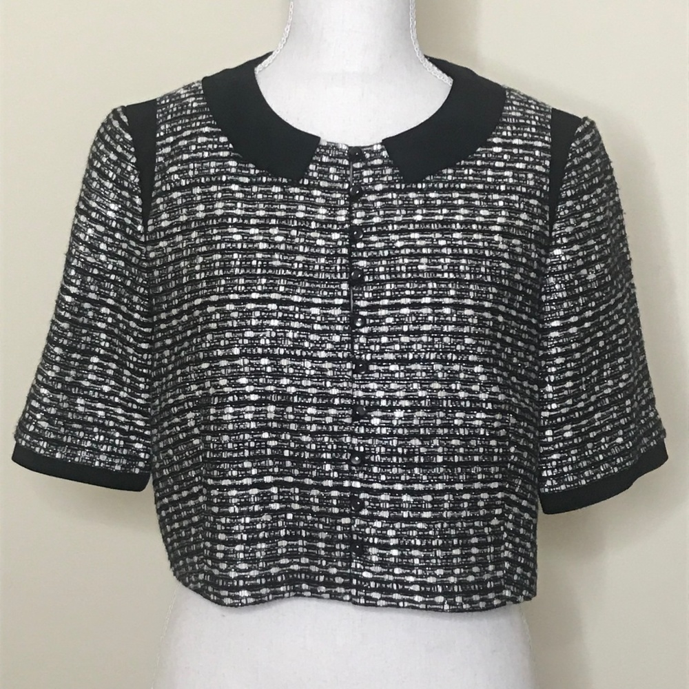 Badgley Mischka Button Crop Top Peter Pan Collar